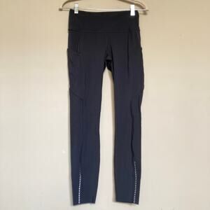 Lululemon Black Fast Free 7/8 Tight Leggings 25" LW5BJGS Size 6 Reflective
